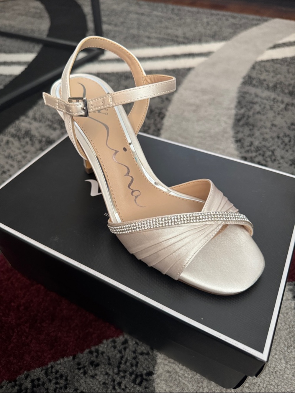 Nina Agnes Sandals in Ivory Crystal Satin